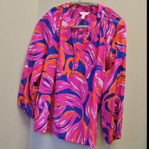 Lilly Pulitzer ELSA SILK Vibrant Pink/Orange&Blue Top